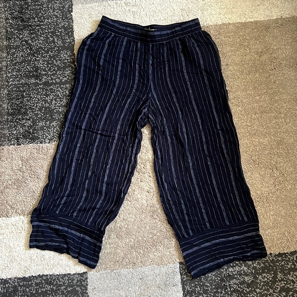 Loft Brand: Flowy, Light Navy Stripped Pants w/ Pockets